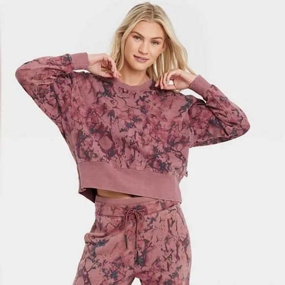 JoyLab Crushed Berry Relaxed Fit Sweatshirt & Mid-Rise Terry Jogger Pants Set - Picture 3 of 9